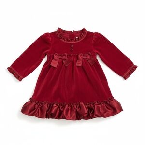 Heirlooms By Polly Flinders Red Velvet Girls' Dress with Bow Details